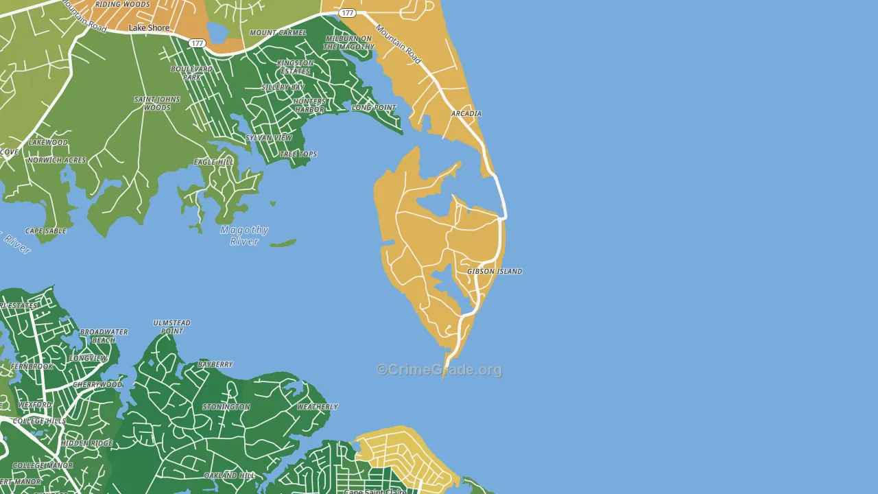 Gibson Island, MD Map of Burglary Rates