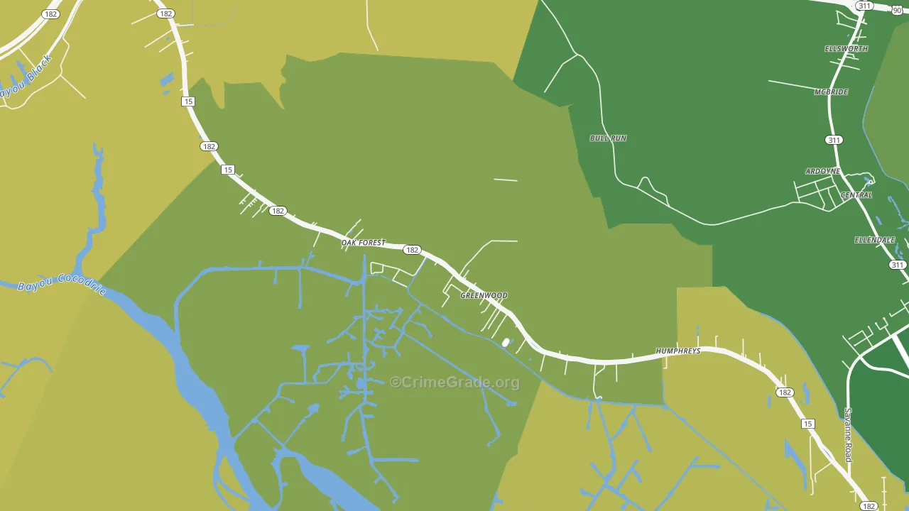 Gibson, LA Map of Burglary Rates