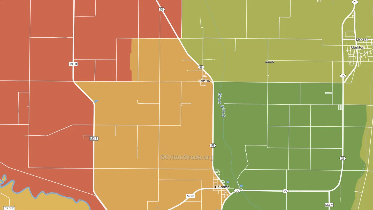Gibson, MO Map of Burglary Rates