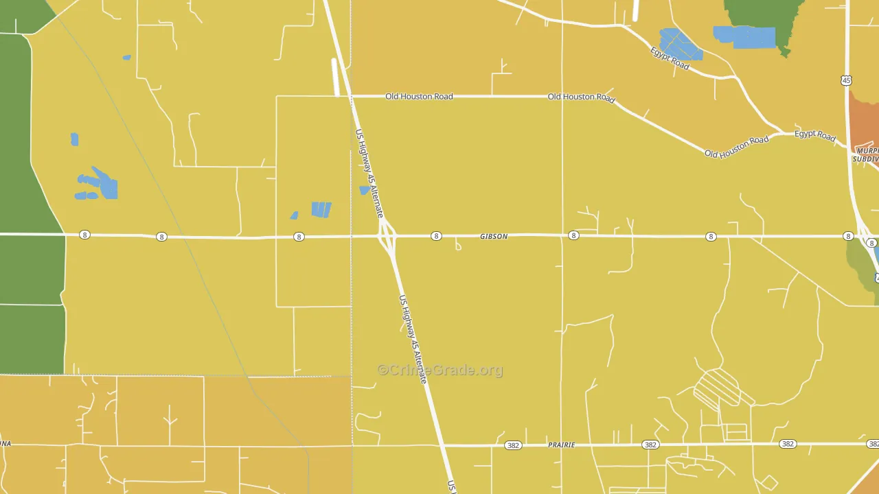 Gibson, MS Map of Burglary Rates