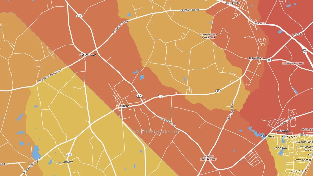 Gibson, NC Map of Burglary Rates