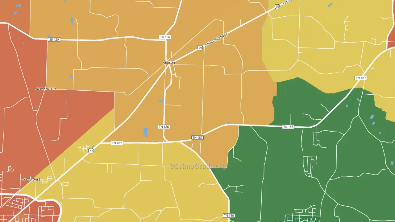 Gibson, TN Map of Burglary Rates