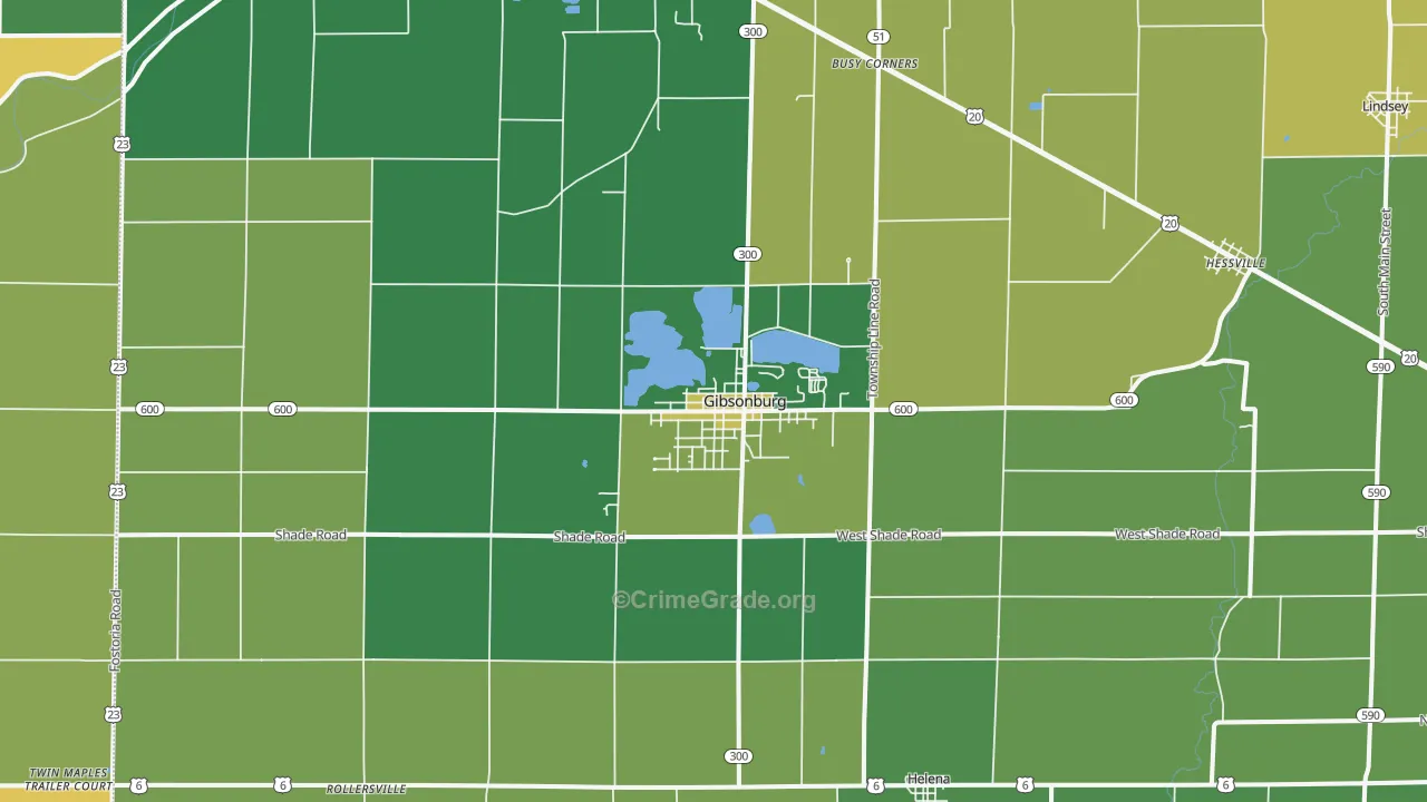 Gibsonburg, OH Map of Burglary Rates
