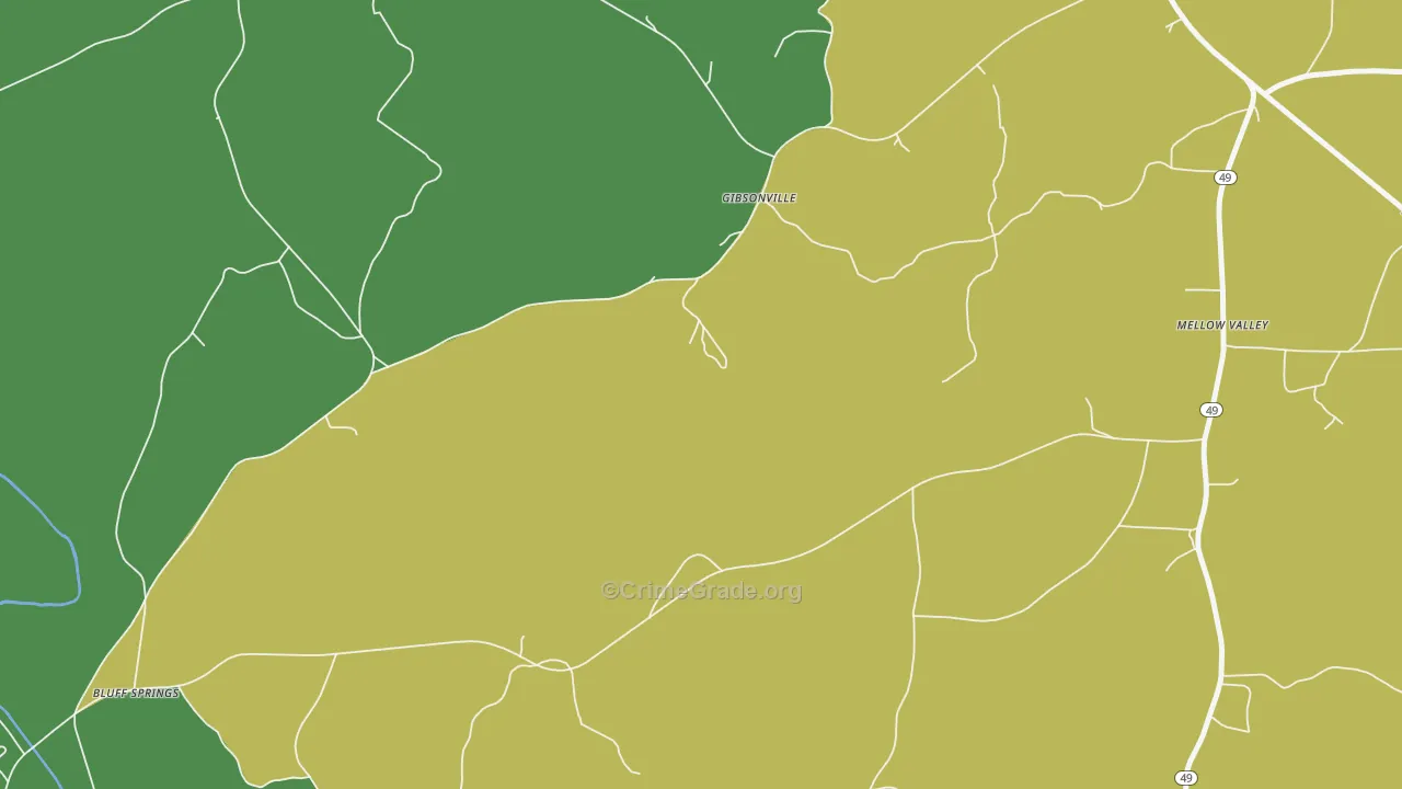 Gibsonville, AL Map of Burglary Rates