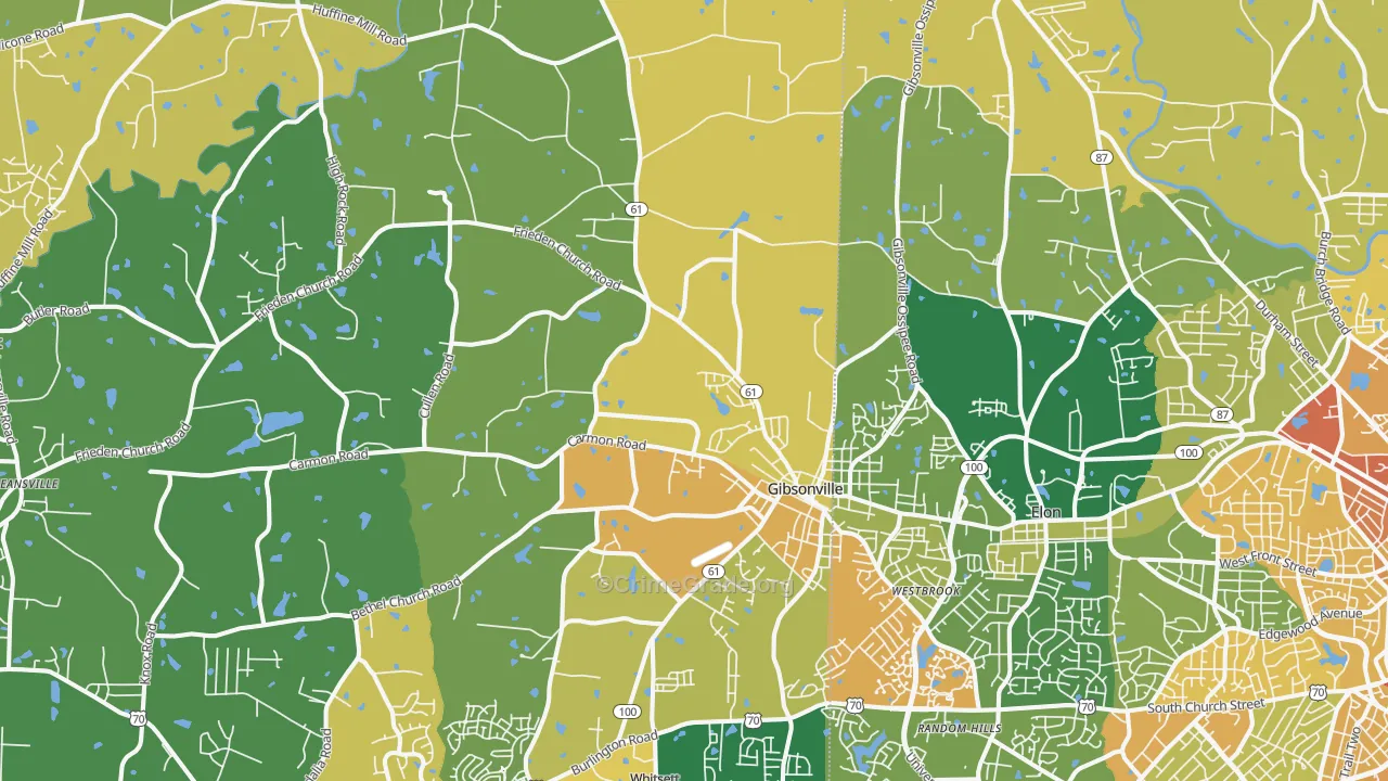 Gibsonville, NC Map of Burglary Rates