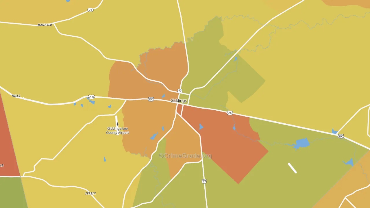 Giddings, TX Map of Burglary Rates