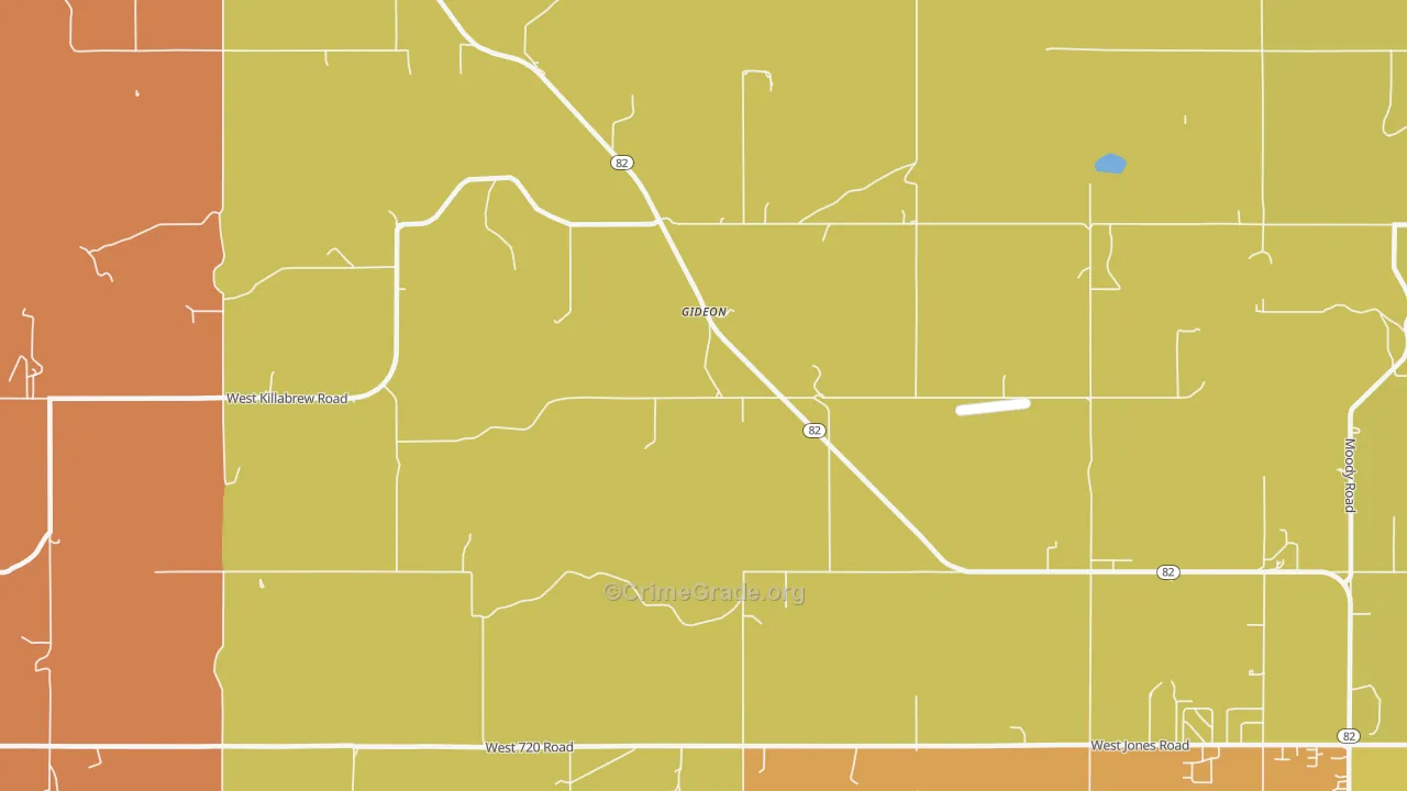 Gideon, OK Map of Burglary Rates