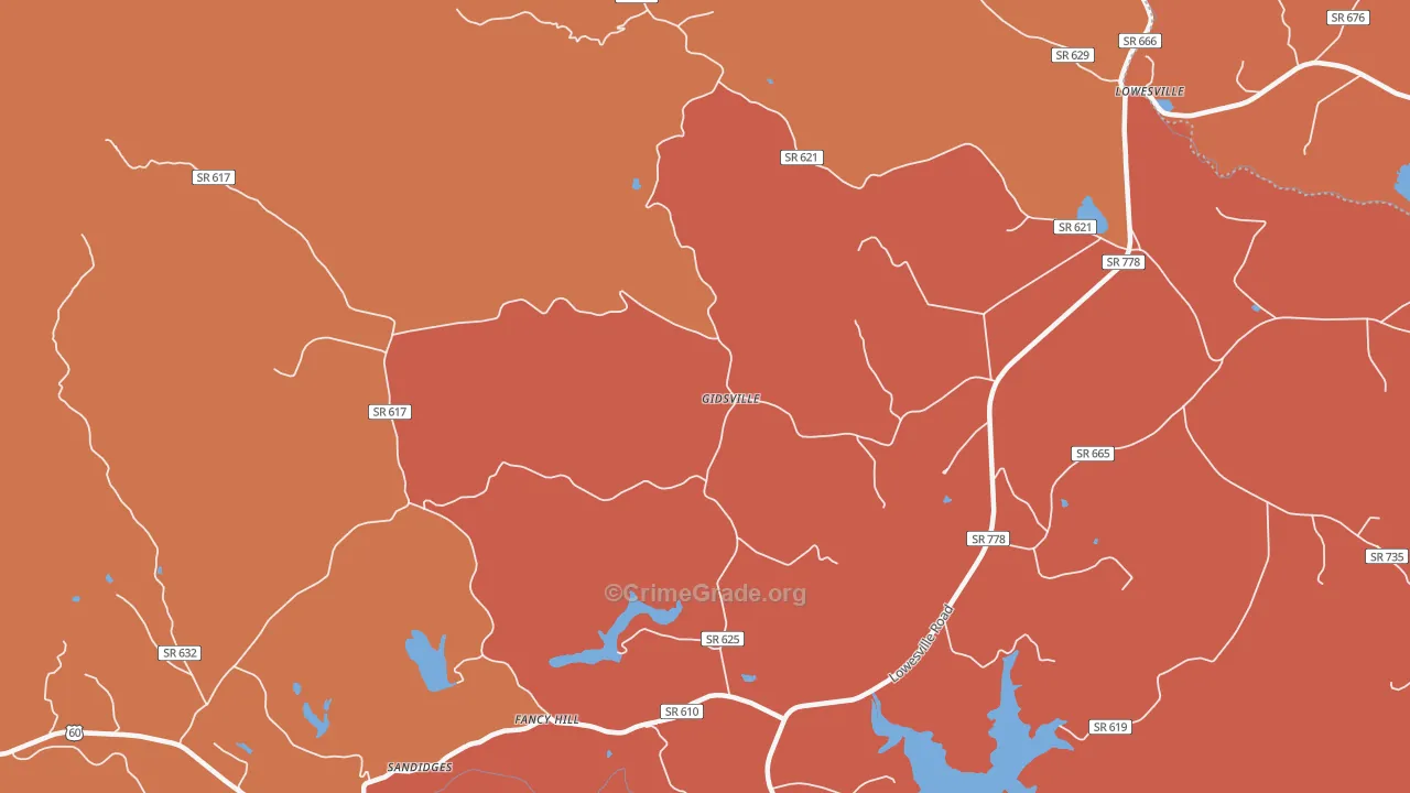 Gidsville, VA Map of Burglary Rates