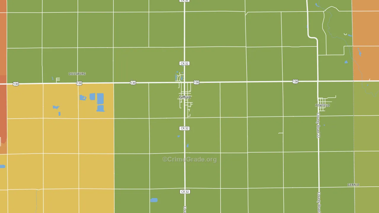 Gifford, IL Map of Burglary Rates