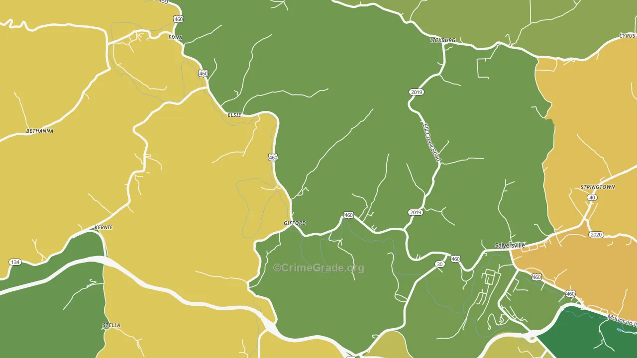 Gifford, KY Map of Burglary Rates