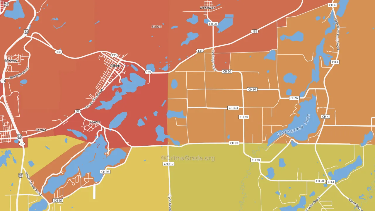 Gilbert, MN Map of Burglary Rates
