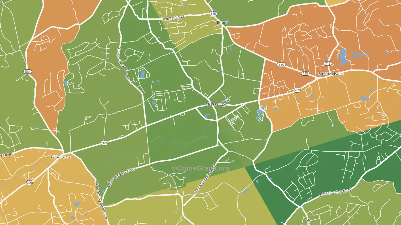 Gilbert, PA Map of Burglary Rates