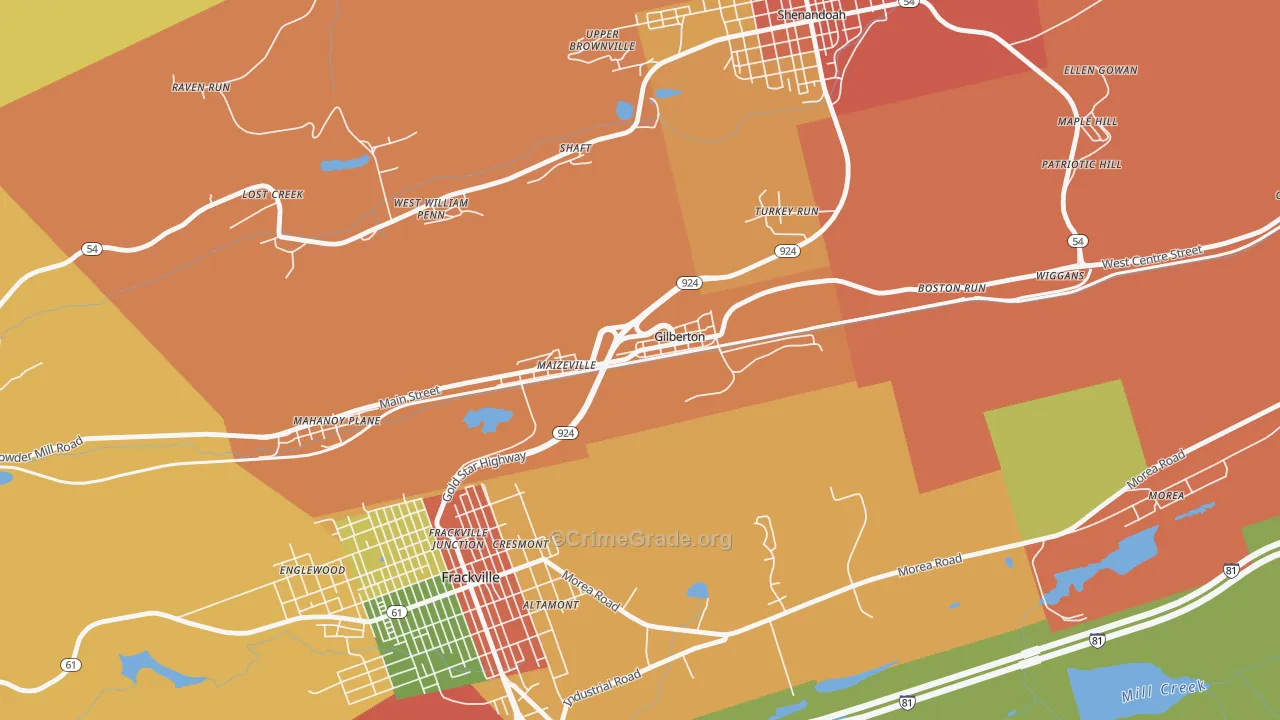 Gilberton, PA Map of Burglary Rates