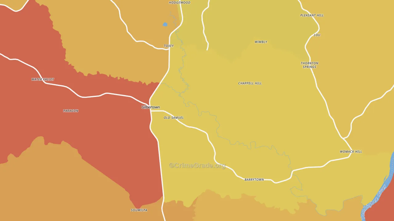 Gilbertown, AL Map of Burglary Rates