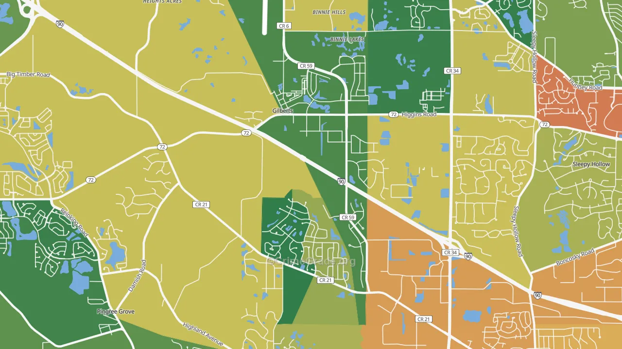 Gilberts, IL Map of Burglary Rates