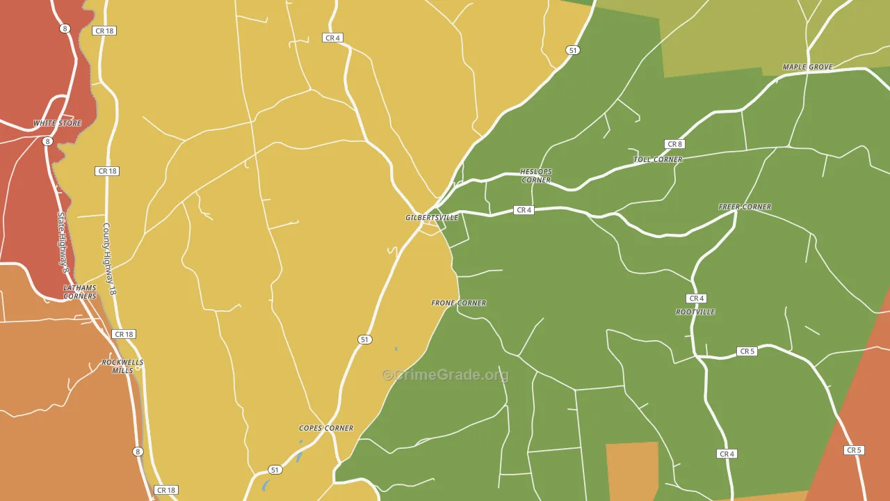 Gilbertsville, NY Map of Burglary Rates