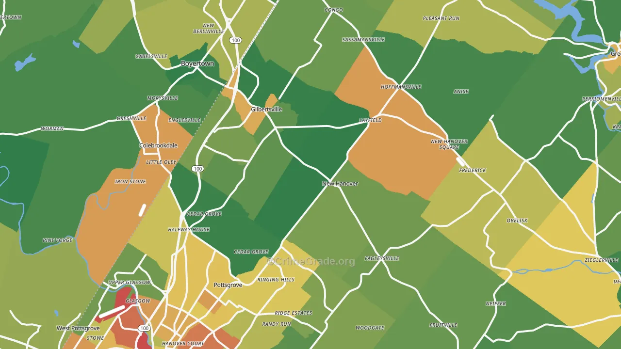 Gilbertsville, PA Map of Burglary Rates