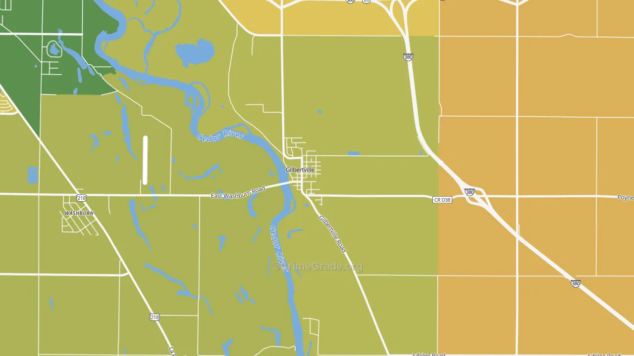 Gilbertville, IA Map of Burglary Rates