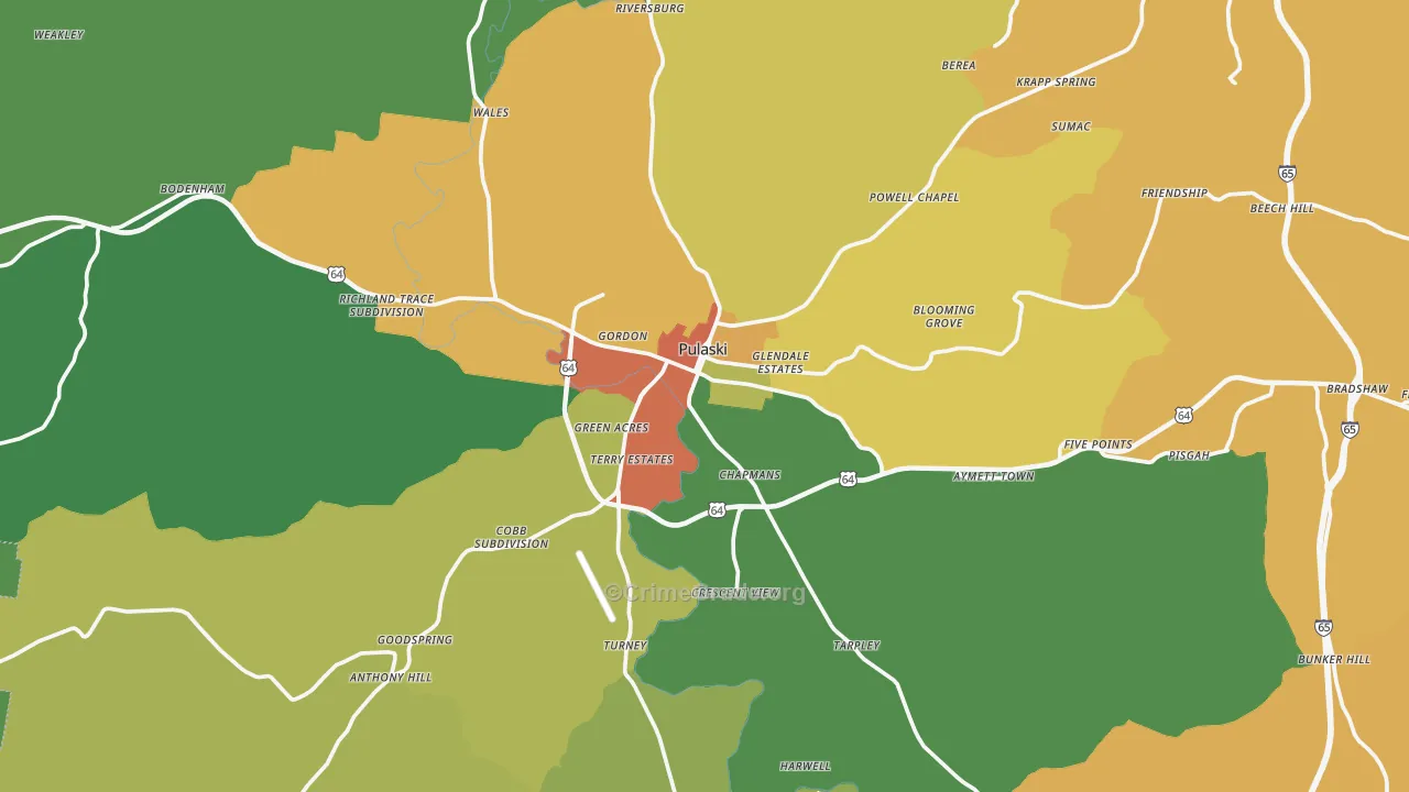 Giles County, TN Map of Burglary Rates