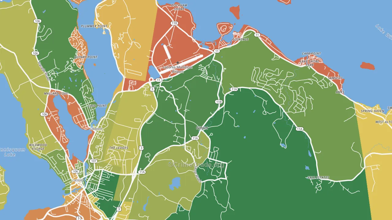 Gilford, NH Map of Burglary Rates