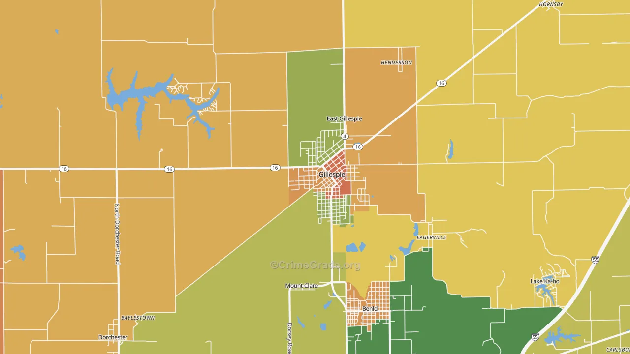 Gillespie, IL Map of Burglary Rates