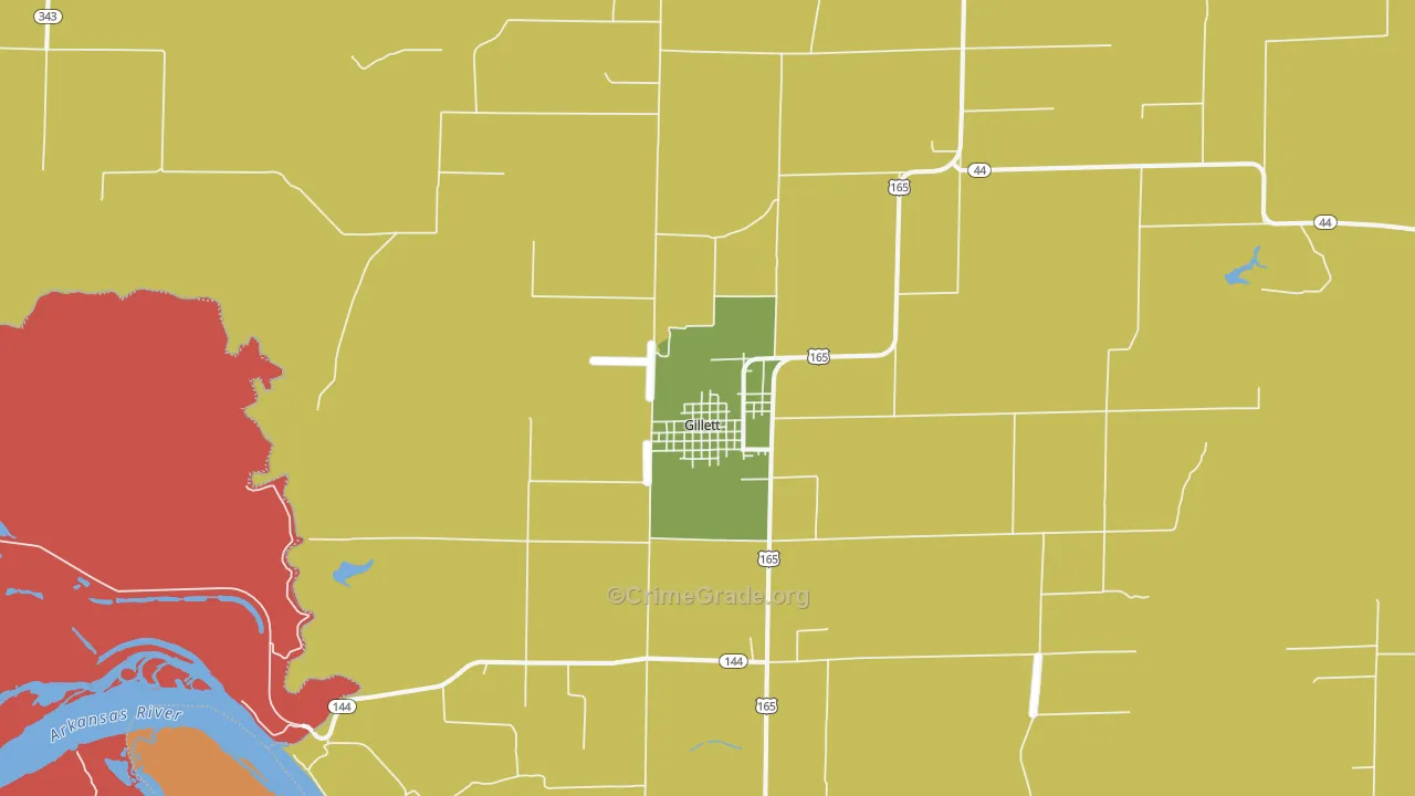 Gillett, AR Map of Burglary Rates