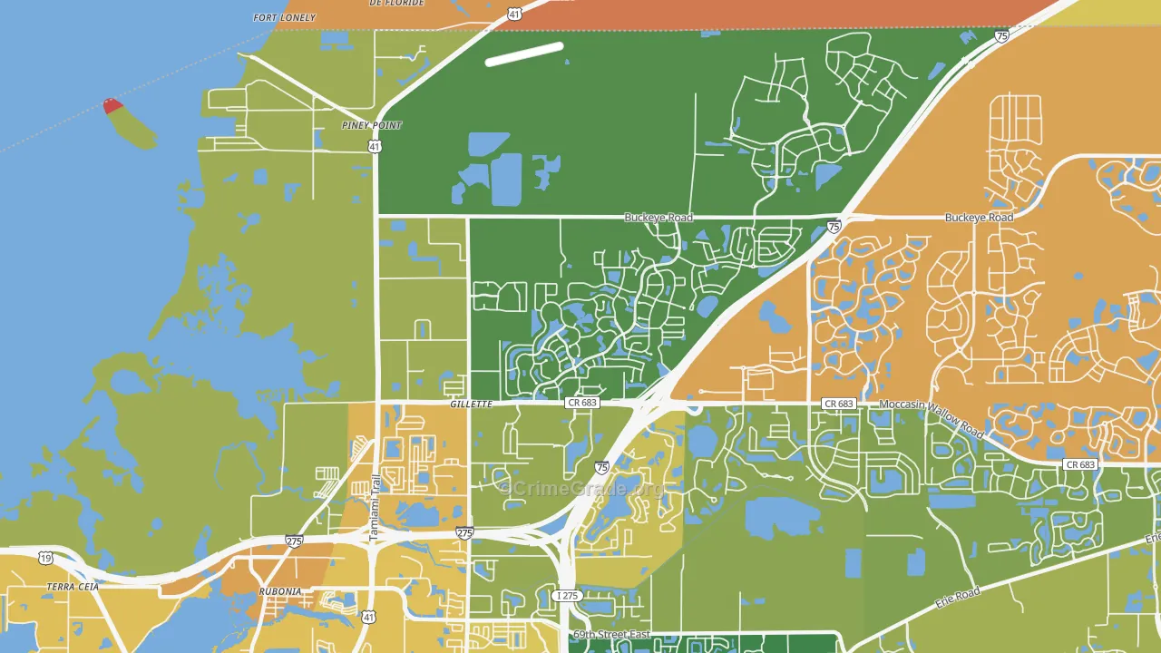 Gillett, FL Map of Burglary Rates