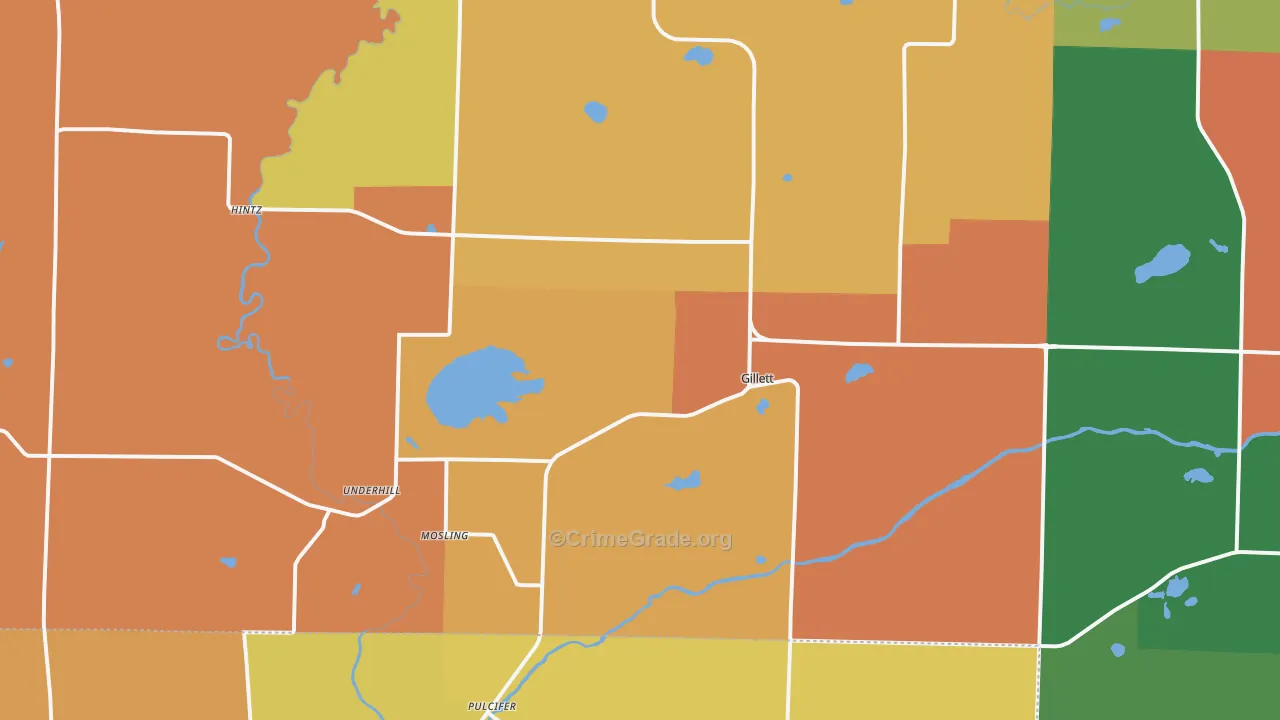 Gillett, WI Map of Burglary Rates