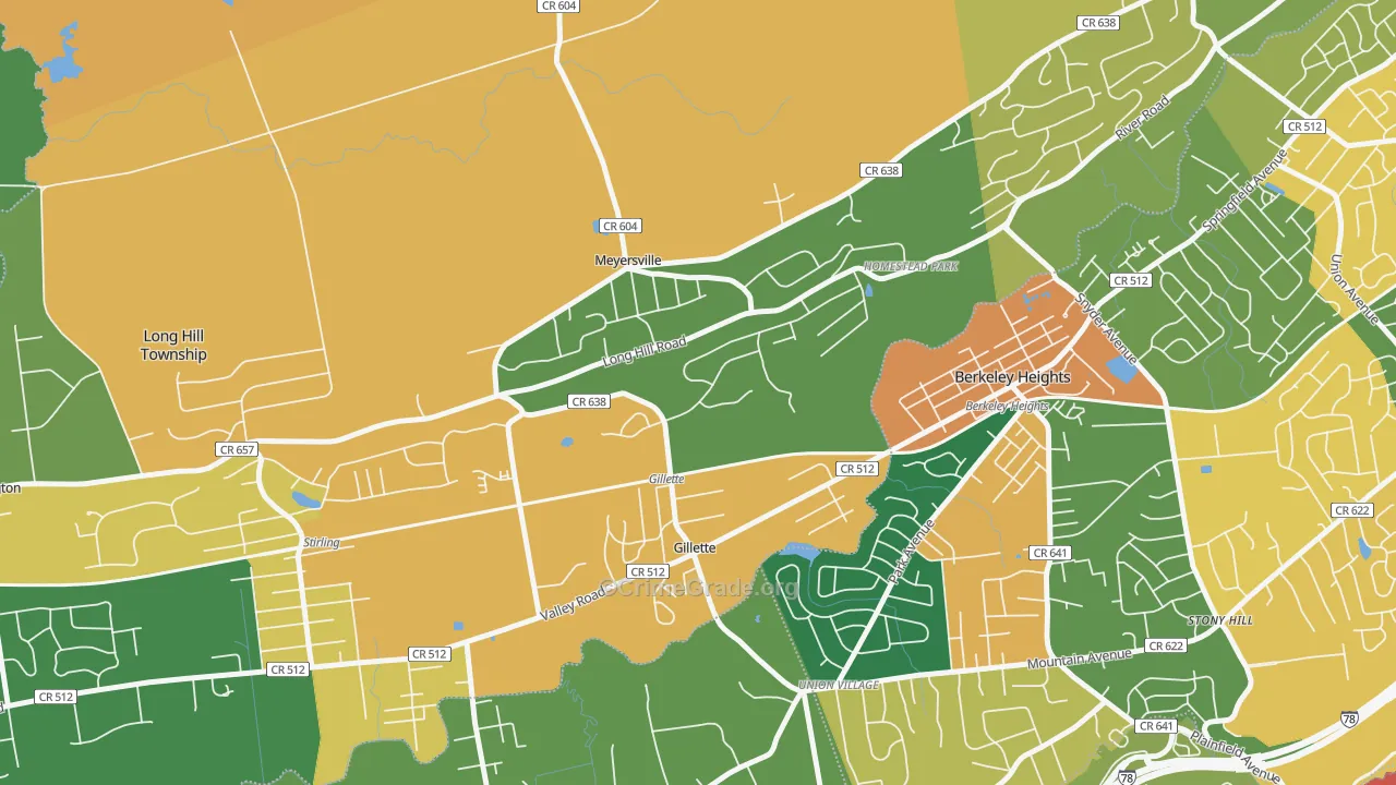 Gillette, NJ Map of Burglary Rates
