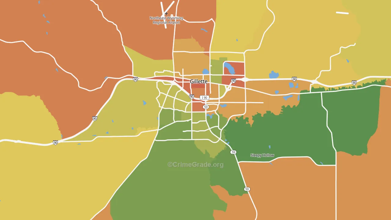 Gillette, WY Map of Burglary Rates