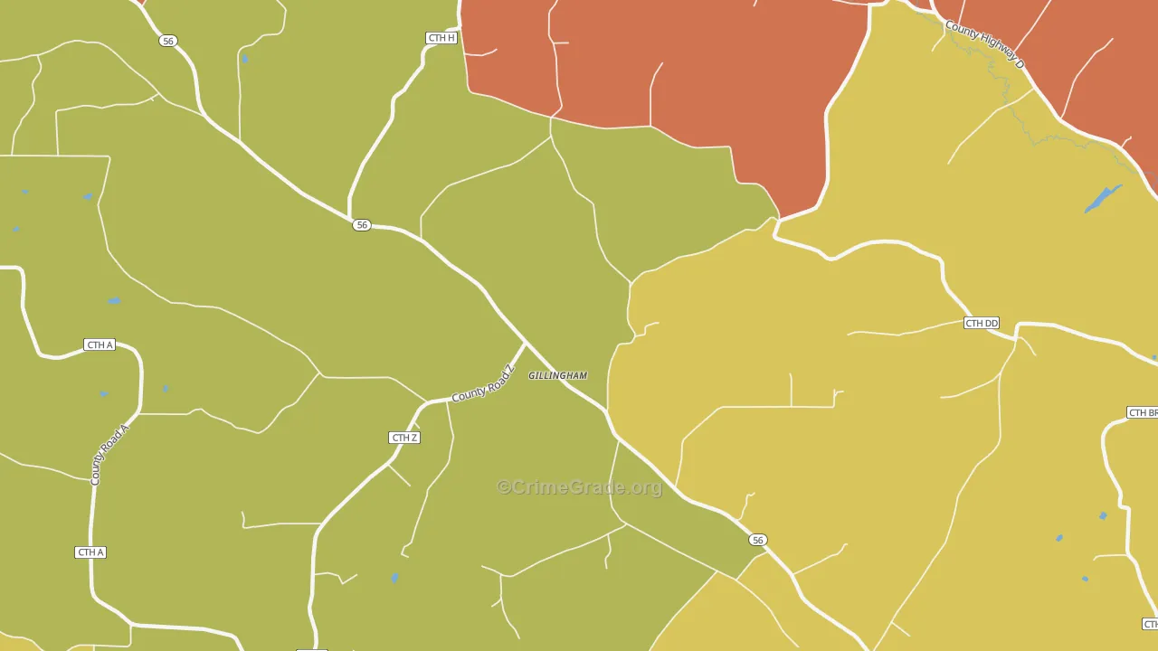 Gillingham, WI Map of Burglary Rates
