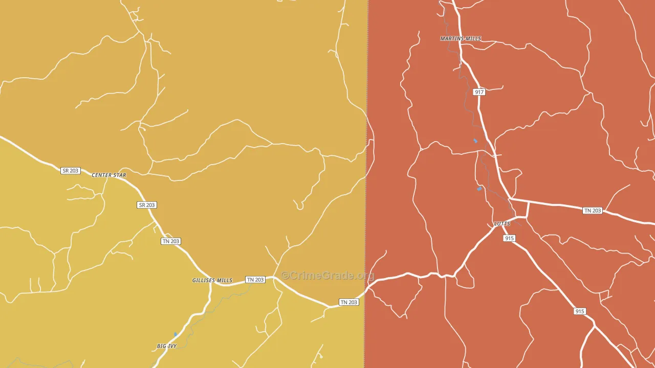 Gillises Mills, TN Map of Burglary Rates