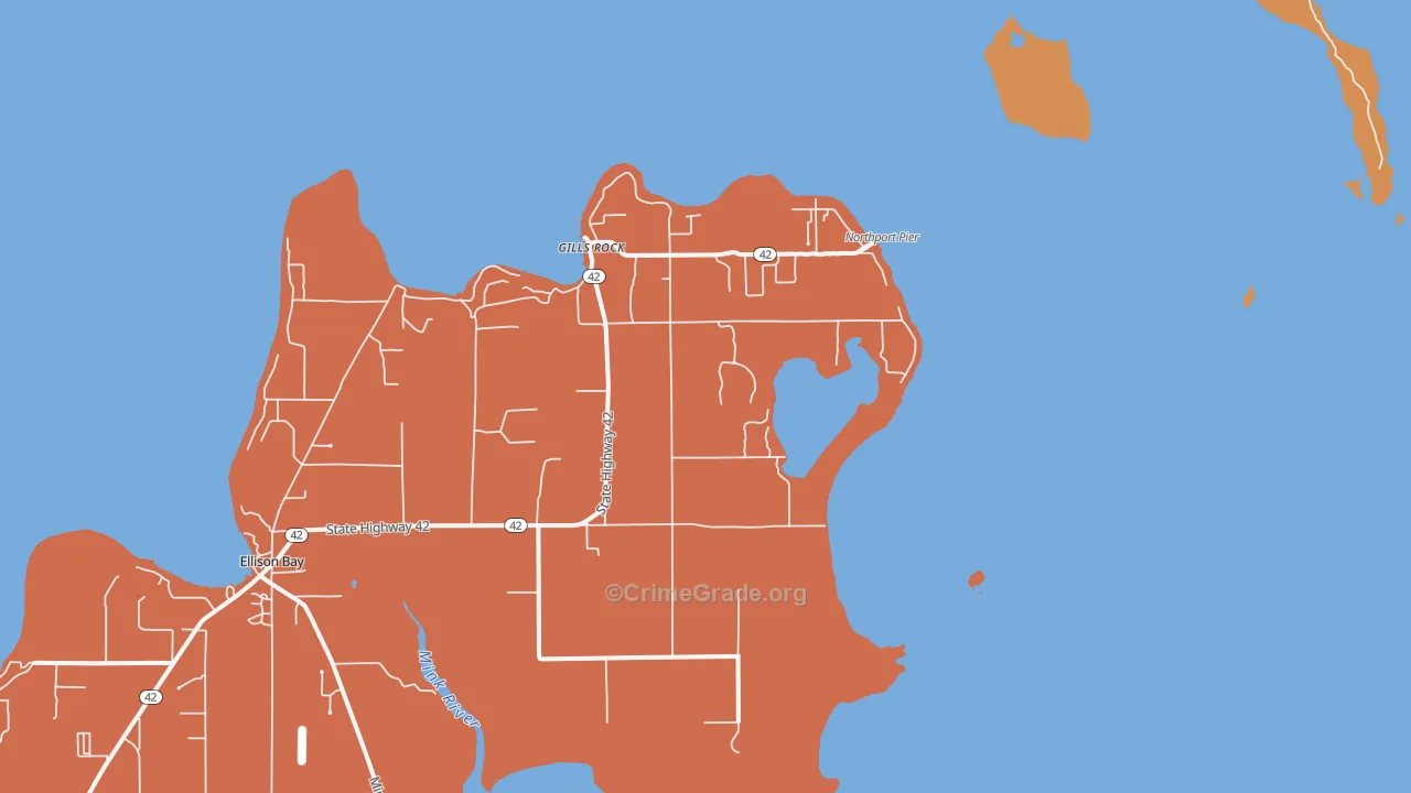 Gills Rock, WI Map of Burglary Rates