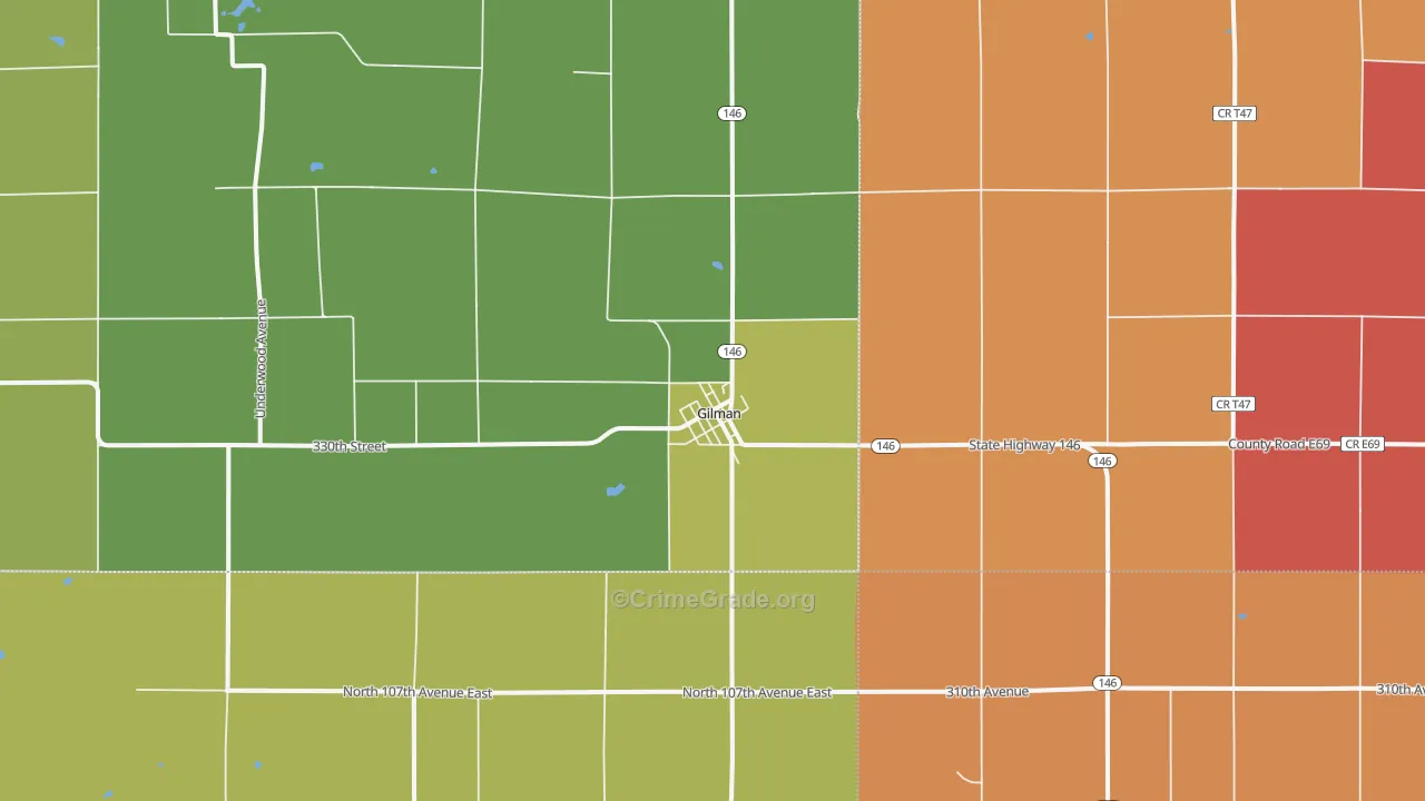 Gilman, IA Map of Burglary Rates