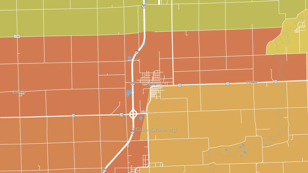 Gilman, IL Map of Burglary Rates