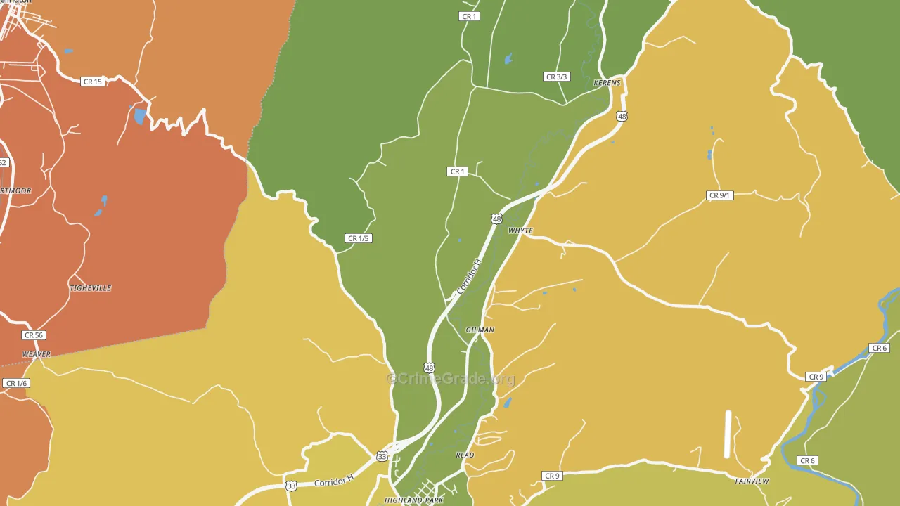 Gilman, WV Map of Burglary Rates