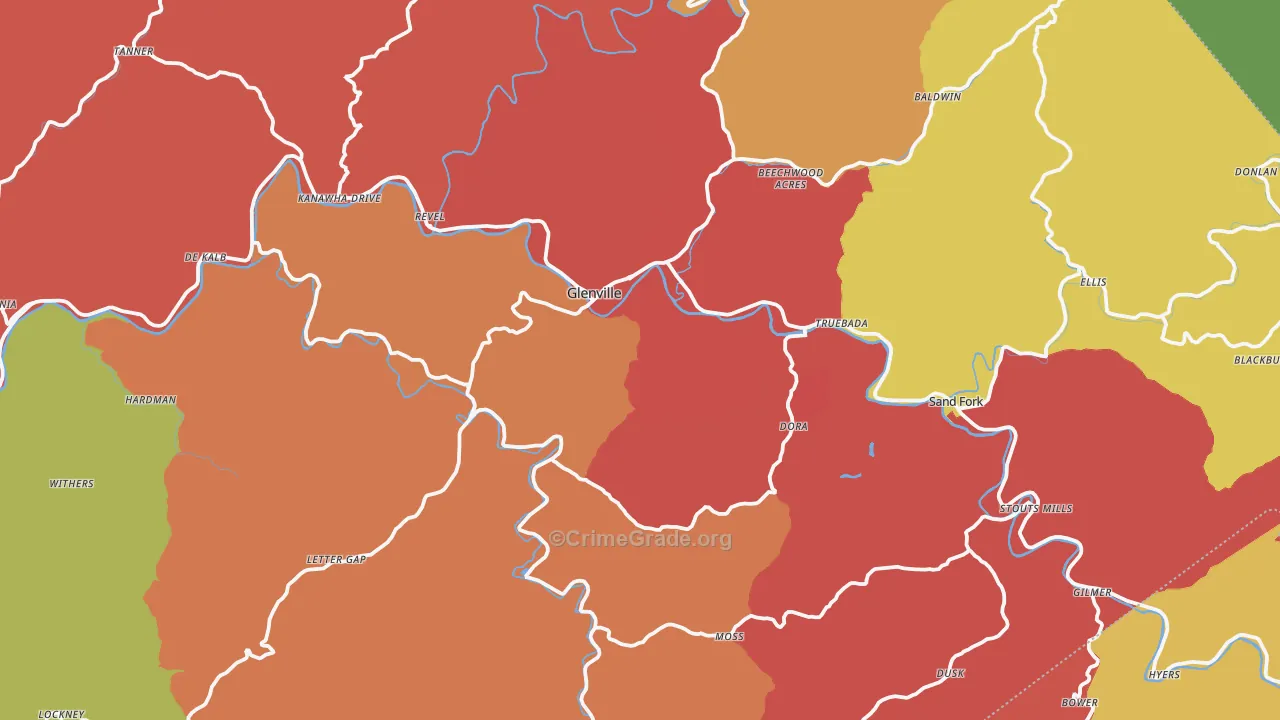 Gilmer County, WV Map of Burglary Rates