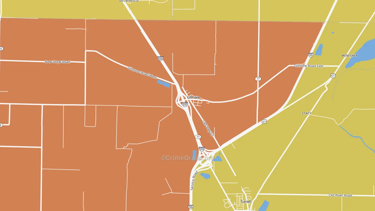 Gilmore, AR Map of Burglary Rates
