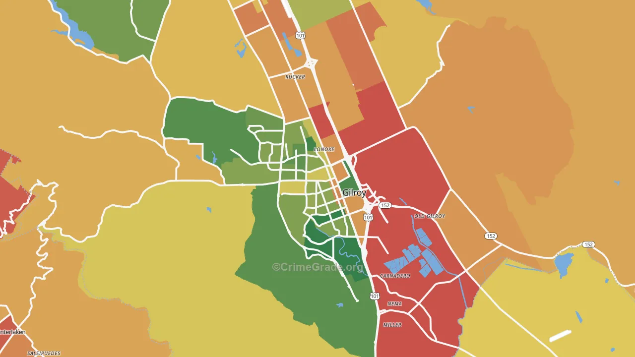 Gilroy, CA Map of Burglary Rates