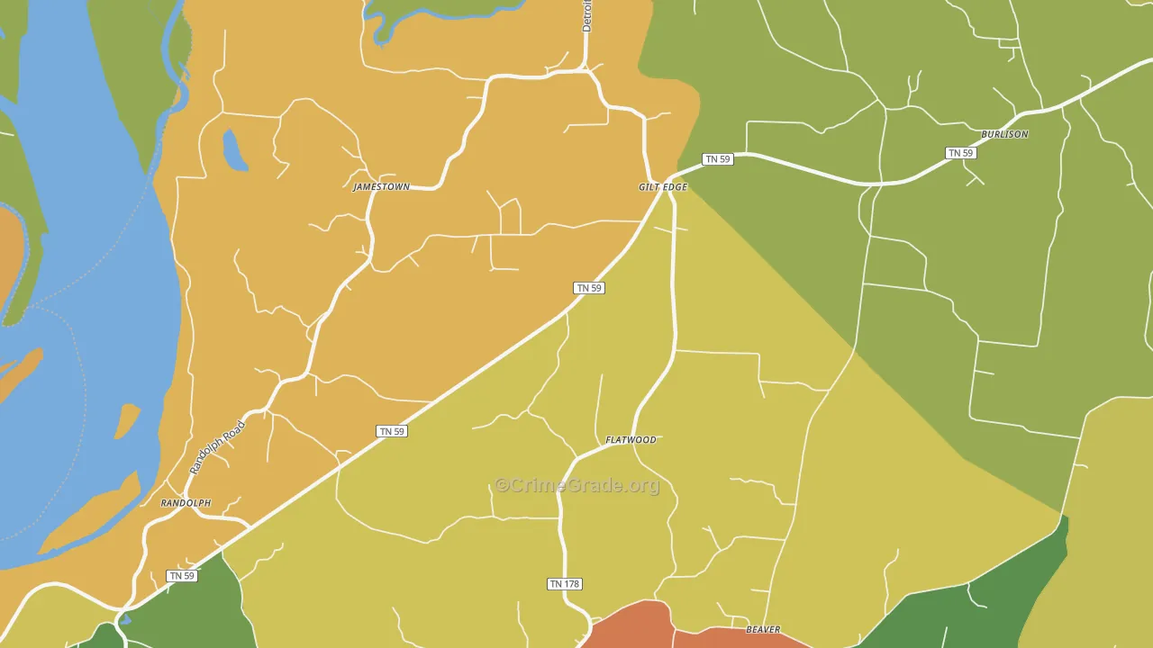 Gilt Edge, TN Map of Burglary Rates