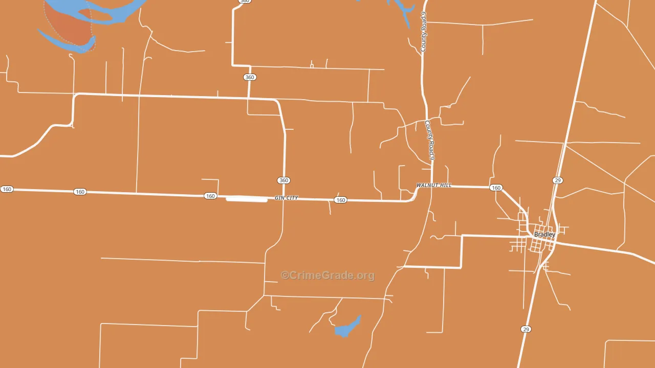Gin City, AR Map of Burglary Rates