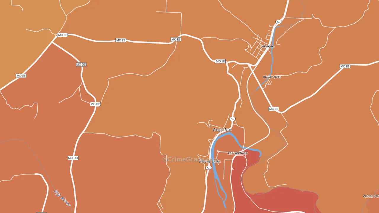 Ginger Blue, MO Map of Burglary Rates
