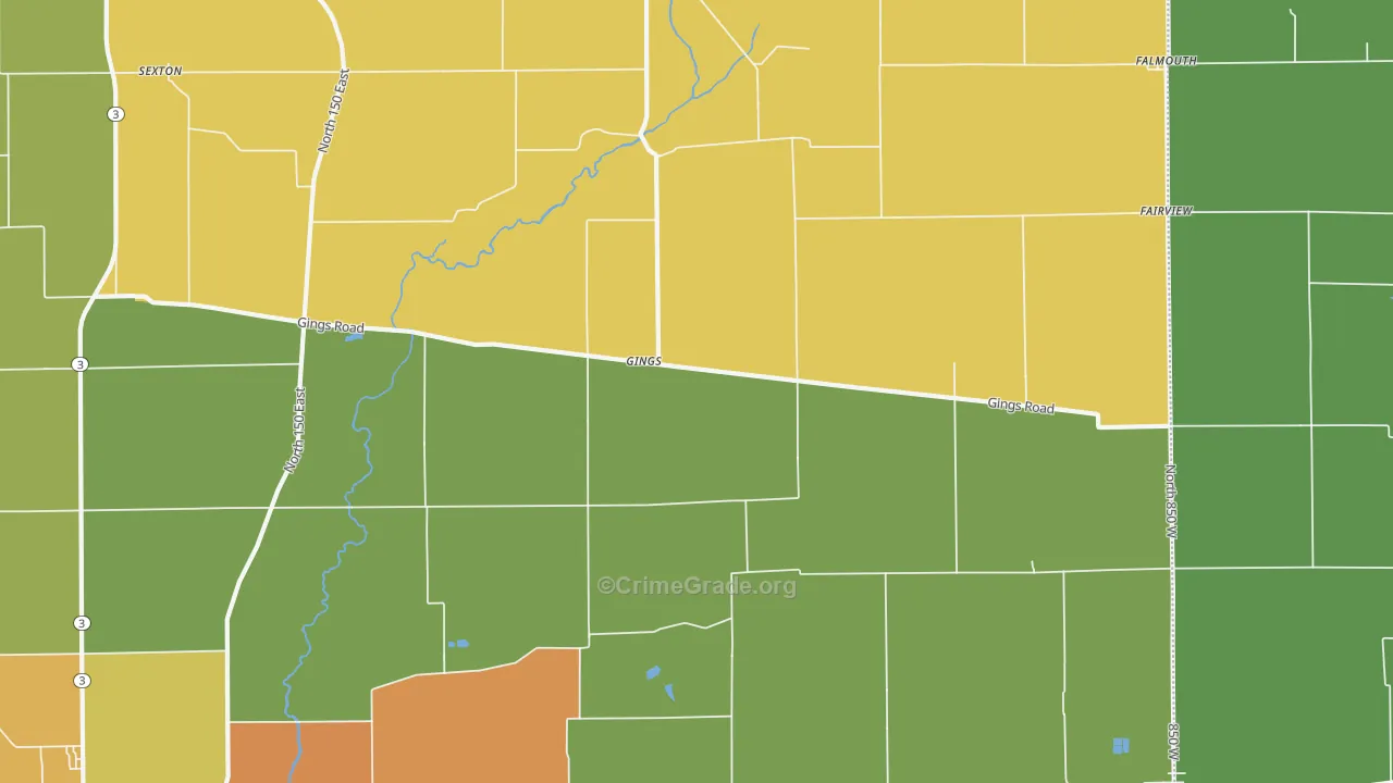 Gings, IN Map of Burglary Rates