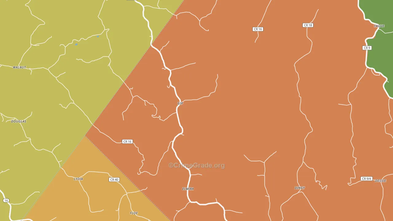 Gip, WV Map of Burglary Rates