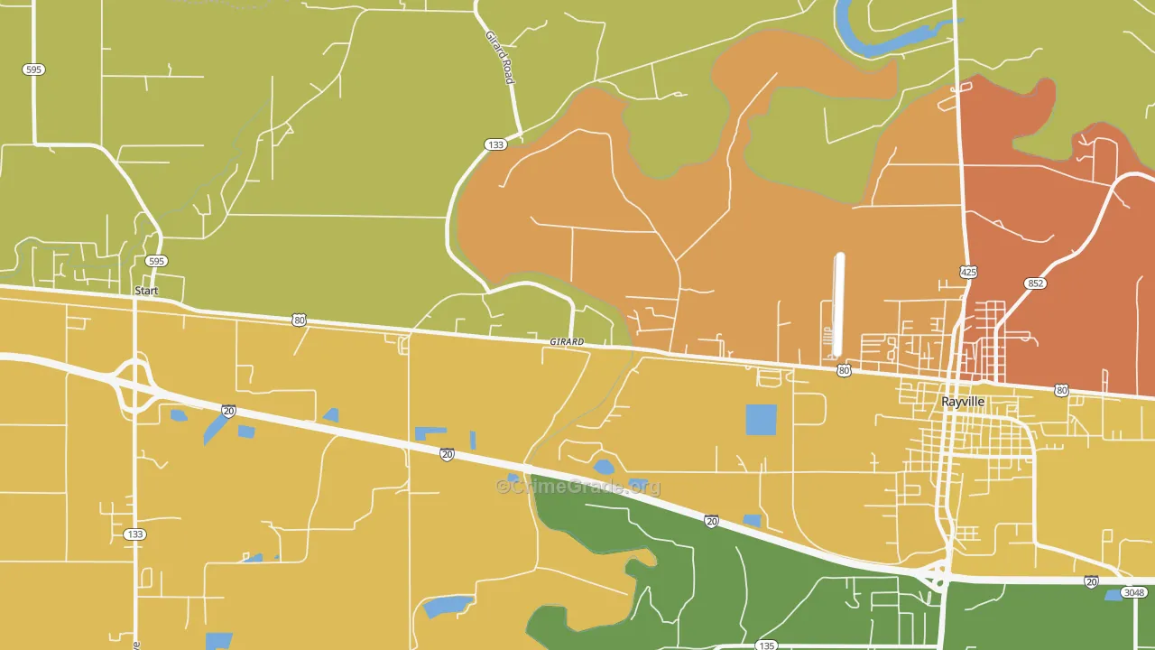 Girard, LA Map of Burglary Rates