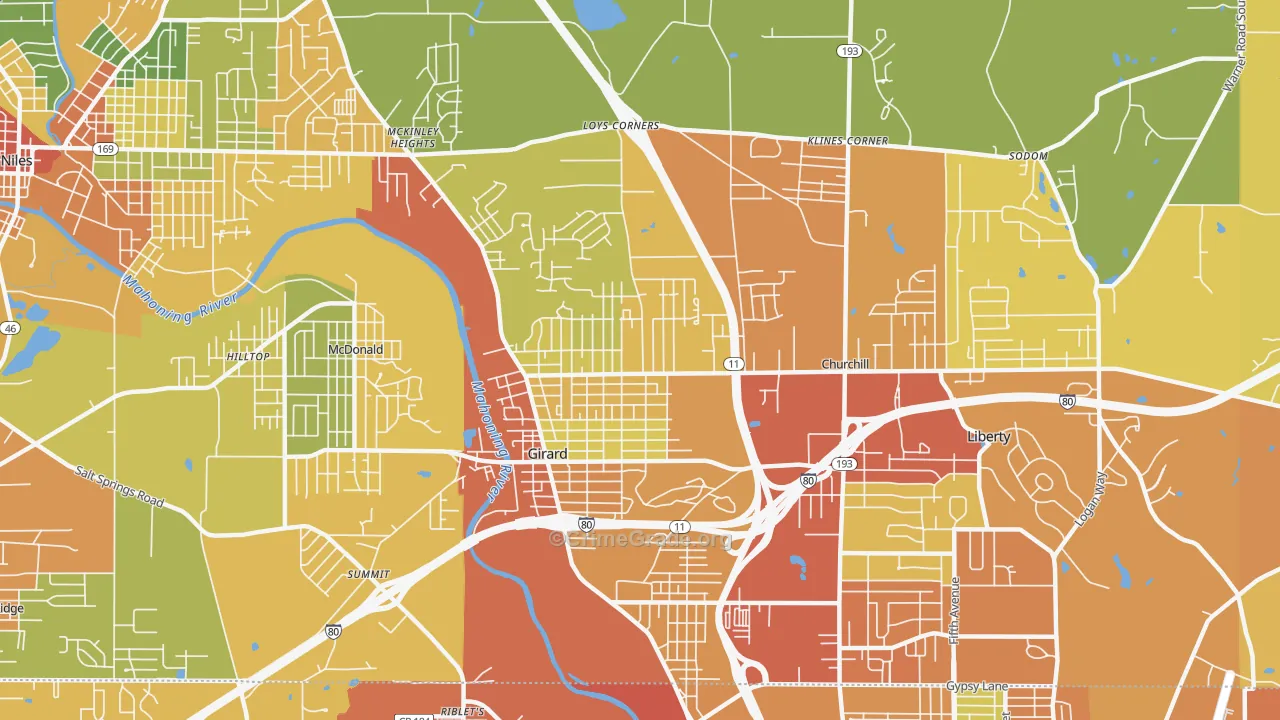 Girard, OH Map of Burglary Rates