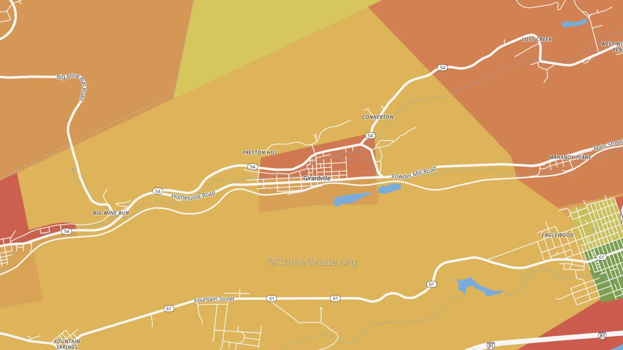 Girardville, PA Map of Burglary Rates