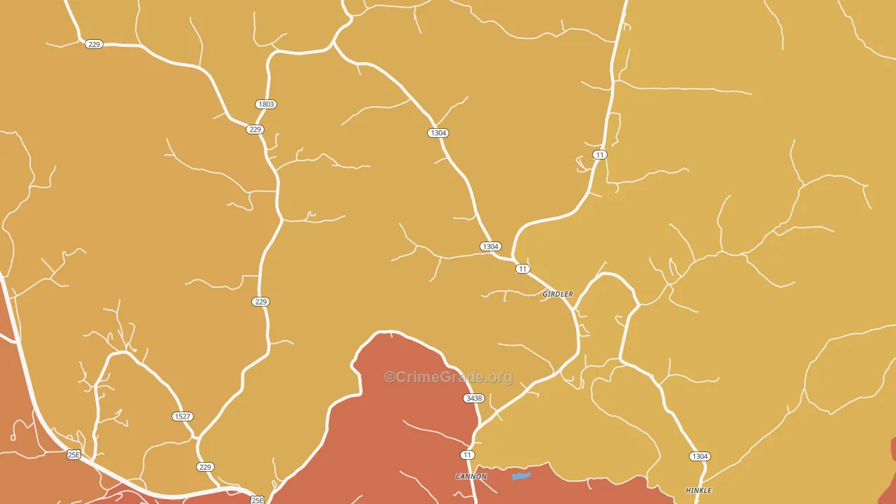 Girdler, KY Map of Burglary Rates