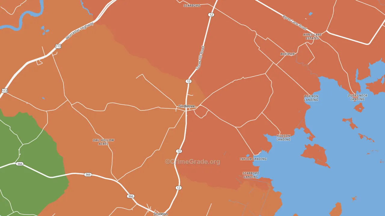 Girdletree, MD Map of Burglary Rates