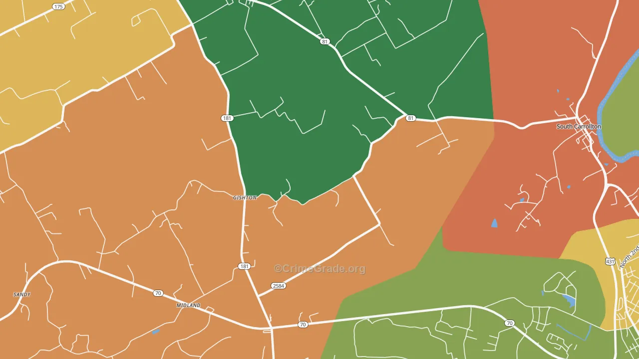 Gishton, KY Map of Burglary Rates